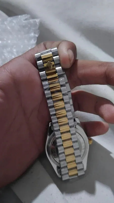 🤍 Gold & Silver + White Dial (Bezel Cut) | Waterproof | Stainless Steel | Aurix