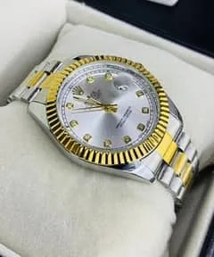 🤍 Gold & Silver + White Dial (Bezel Cut) | Waterproof | Stainless Steel | Aurix