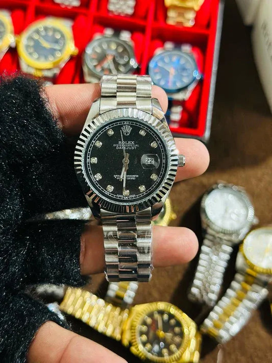 🖤 Silver + Black Dial (Bezel Cut) | Waterproof | Stainless Steel | Aurix