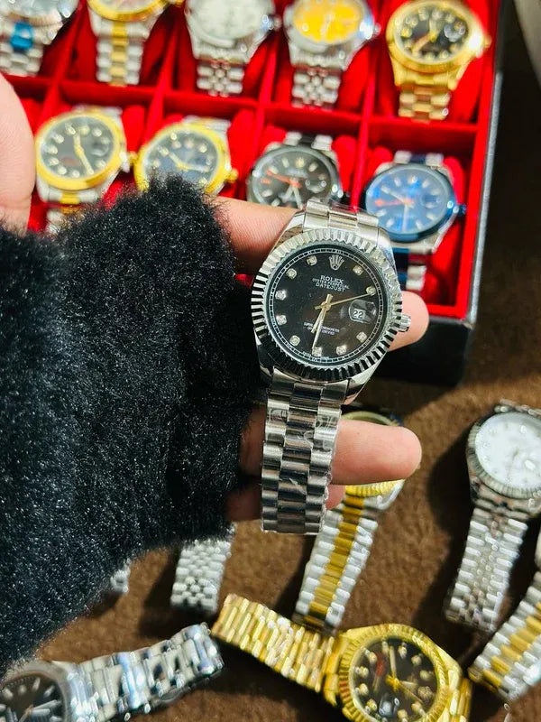 🖤 Silver + Black Dial (Bezel Cut) | Waterproof | Stainless Steel | Aurix