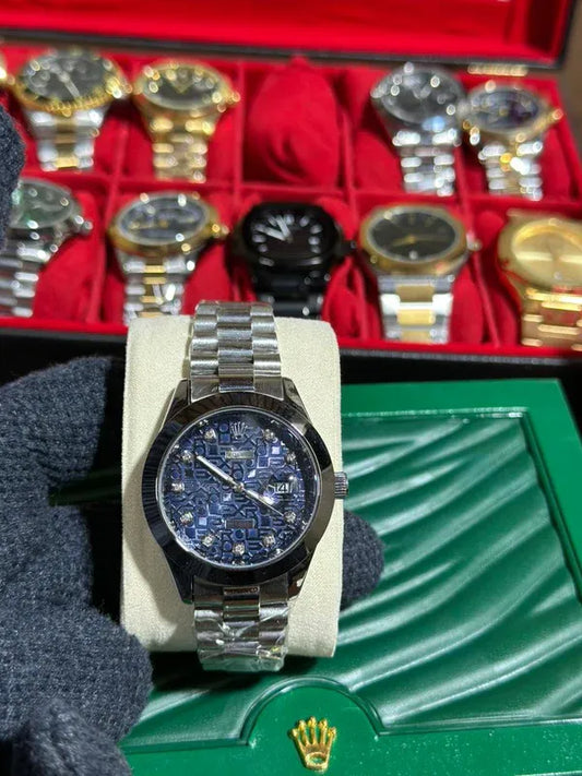 🔵 Silver + Blue | Stainless Steel | Waterproof |Aurix