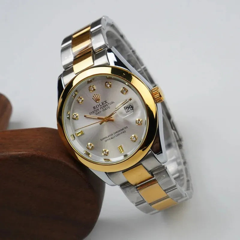 Gold & Silver + White Dial | Stainless Steel | Water Proof | Aurix
