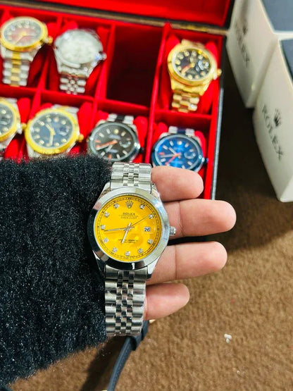 💛 Silver Jubilee Strap + Yellow Dial | Stainless Steel | Aurix