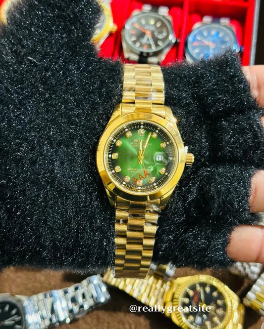 💚  Gold + Green Dial | Stainless Steel | Waterproof | Aurix