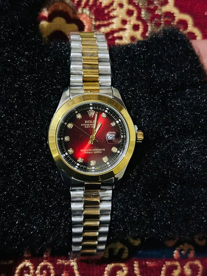 🔴 Gold & Silver + Red Dial | Waterproof | Stainless Steel | Aurix