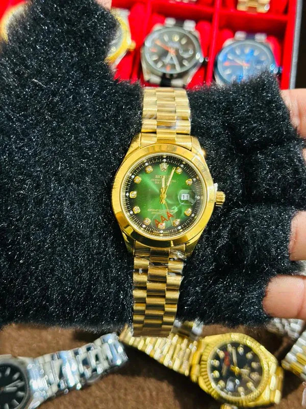 💚  Gold + Green Dial | Stainless Steel | Waterproof | Aurix